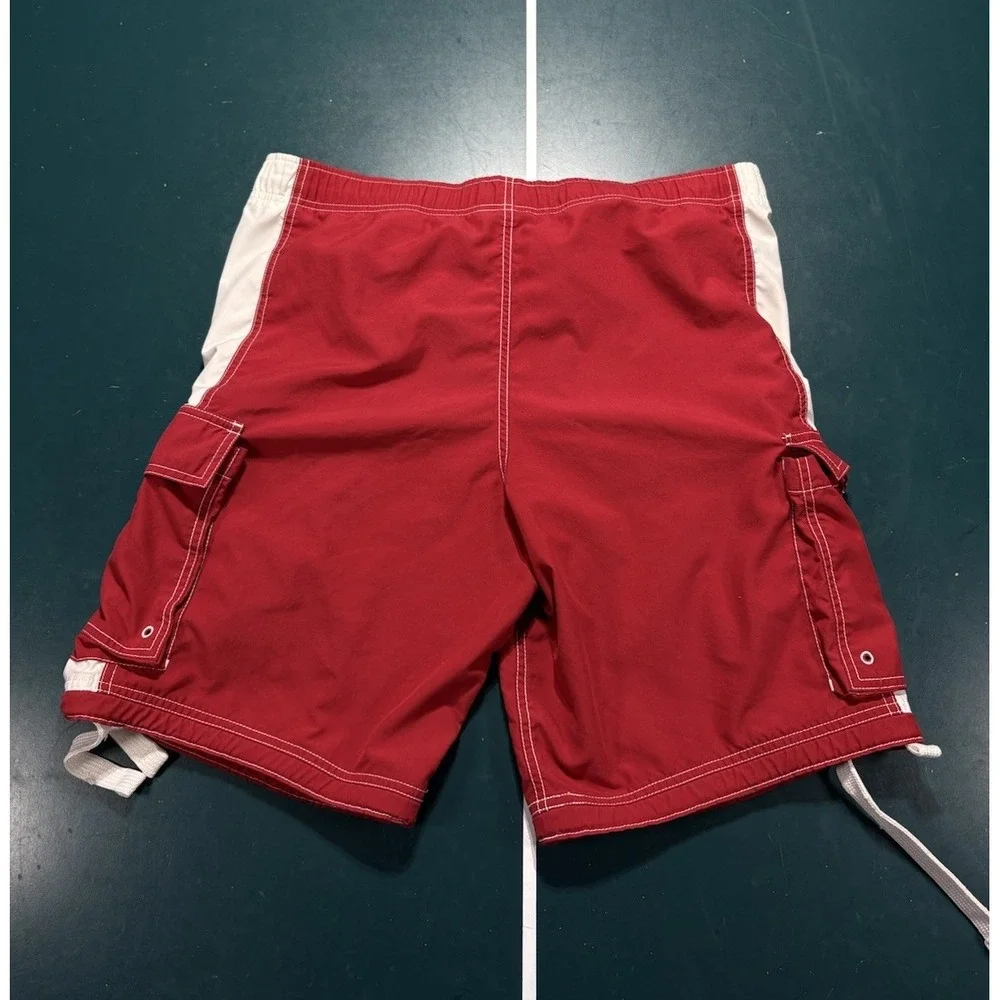 Vintage Y2K Nike Red Swim‎ Trunks Cargo Board Shorts Men's Medium Retro Baggy